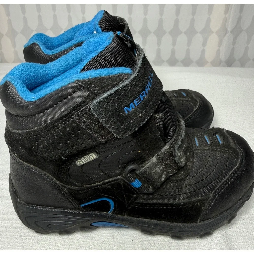 Merrell Kids Moab Polar Mid Strap 2.0 Waterproof Winter‎ Boots Black Blue 11M